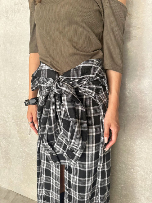 シャツ風チェックロングスカート